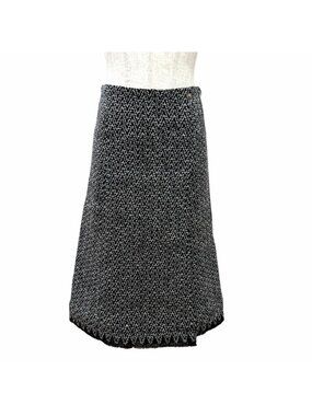 Chanel Silk Cashmere Blend CC Logo Lion Long Skirt Black 36